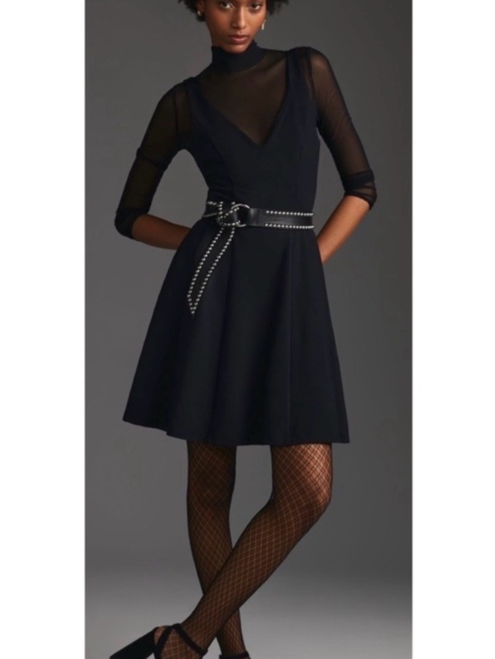 Maeve by Anthropologie - Black A-Line Dress with Sheer Mesh Top - 1X